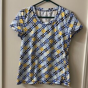 Talbots Blue Geometric Fitted Short Sleeve Tee